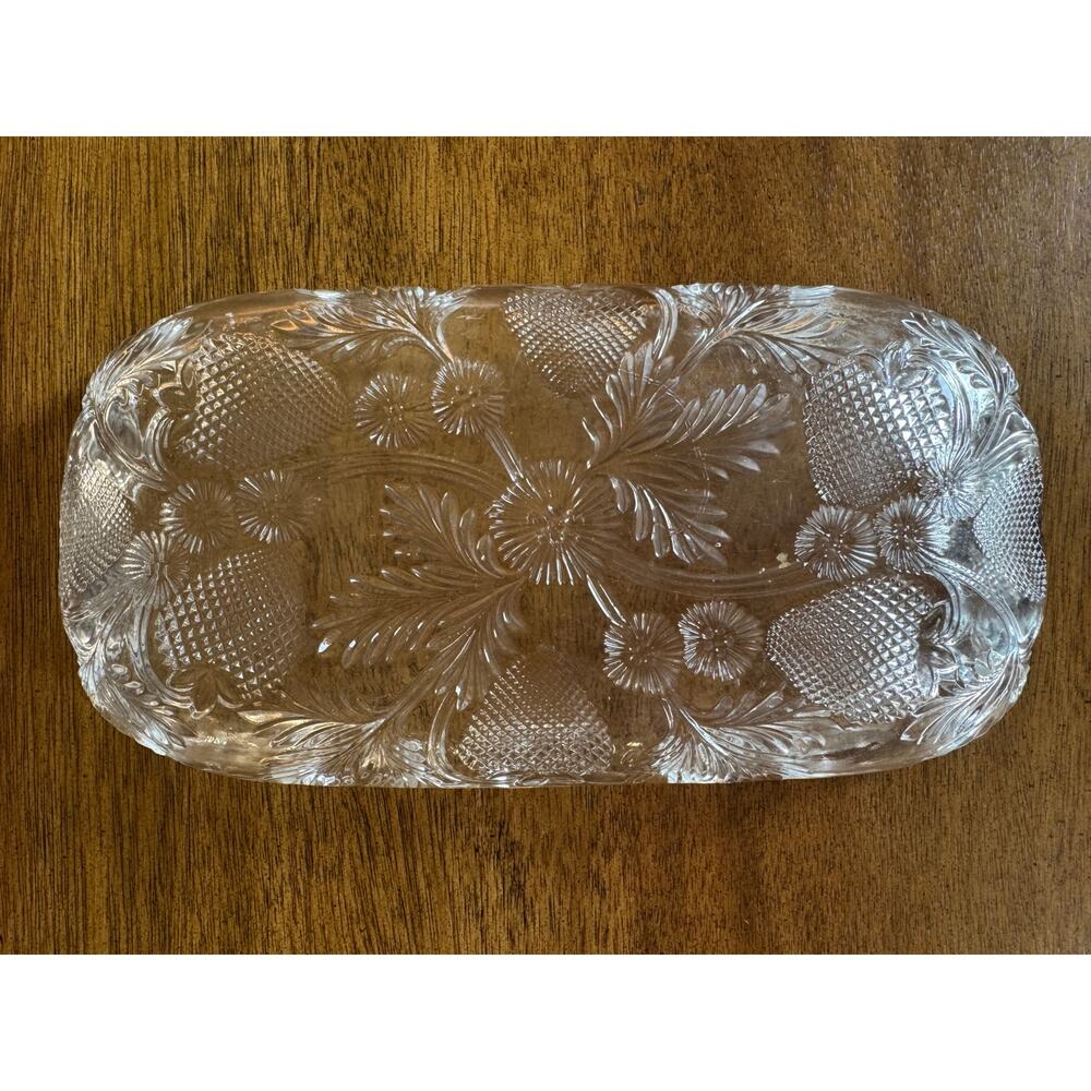 Vintage Inverted Strawberry Clear Pressed Glass Rectangular Serving Tray